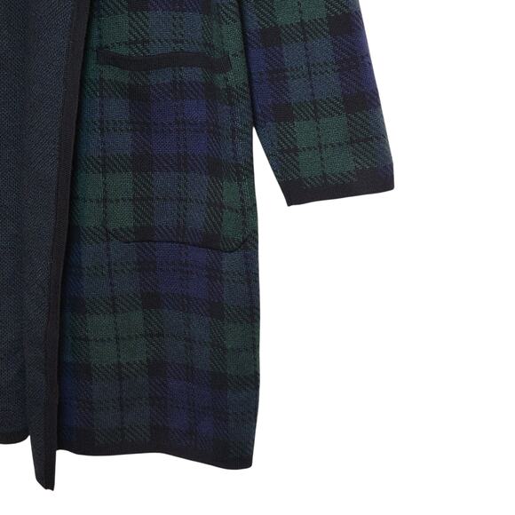 J. Crew Plaid Tartan Long Open Cardigan Sweater Green Blue Cozy Classic Winter S - Picture 4 of 11